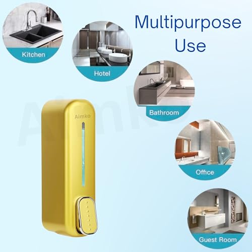 Image of Black ABS Wall Mounted Soap Dispenser: Leak-Free Hand Wash & Shampoo Bottle for Bathroom, Kitchen, Shower, Ideal Home Gadget & Organiser for Soap Dispenser in Wash Basin. (Gold)