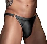 FEOYA Herren Glänzend Tanga Männer Low Rise Strings Transparent Unterwäsche Thong Sexy Slip Niedrige Schwarz