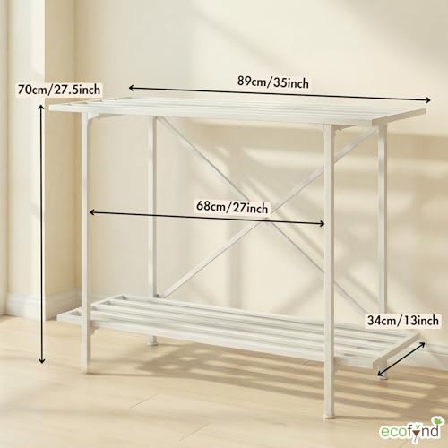 Image of ecofynd Metal Luggage Rack, 2-Tier Space-Saving Travel Organizer, Stable Luggage Holder for Guest Room, Bedroom, Hotel, Holds up to 150 Kg, Strong, Non-Slip Feet, X-Cross Brace at Back (White)