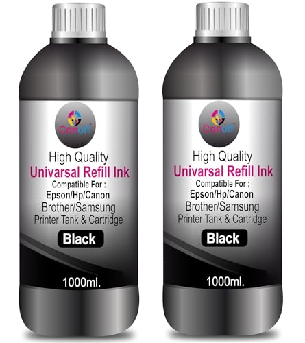 Image of CANOFF Refill Ink Compatibale for H-P Desk Jet 1210 1211 1212 1213 2330 2331 2332 2333 2720 Ink Bottle & Use for Ink Code: GT53Xl /GT51 /GT52 Dye Bassed Ink 1000ml Eche Bottle (UV) Black 2pc.