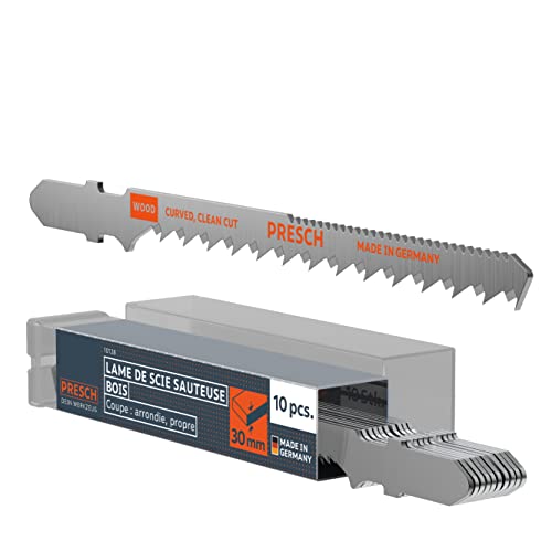 Presch Lames de scie sauteuse Bois 10 pièces - Découpes arrondies très nettes (4-30 mm) - Lames haute longévité à emmanchement en T pour toutes les scies...