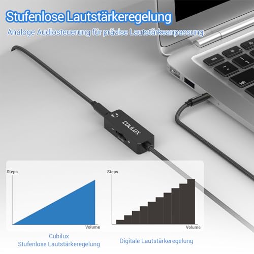 Cubilux 3,5 mm TRRS Lautstärke Dämpfer Kabel, 1/8 Zoll Verlängerung mit Audio Lautstärkeregler, In Line Volume Controller für Kopfhörer und Lautsprecher, 4 Fuß