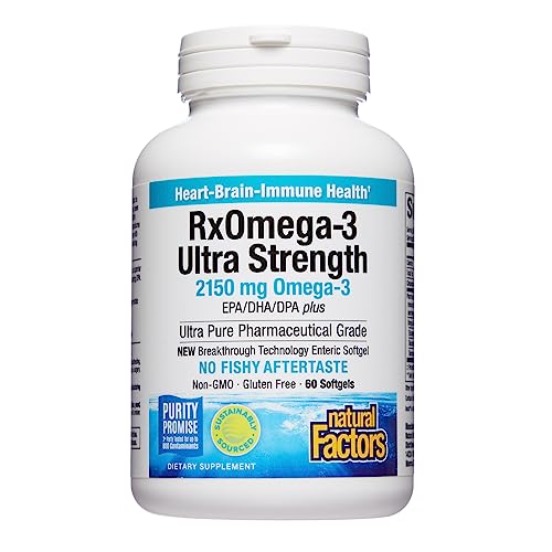 Natural Factors, Ultra Strength RxOmega-3 Fish Oil, High Potency Formula, 2,150 mg Omega-3 Per Serving, No Fishy Aftertaste, 60 Softgels