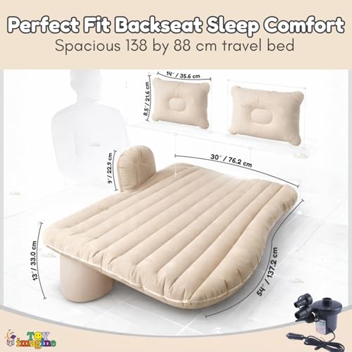Image of Toy Imagine Car Air Mattress with Pillows & Pump Inflatable Back Seat Bed for Travel, Camping, Long Drives & Family Trips Universal Car Sleeping Bed (Beige)