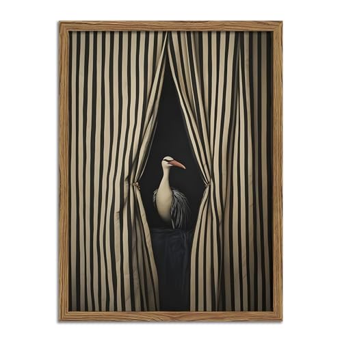 JZMGGQQ Framed Moody Crane Wall Art with Wood Frame, Vintage