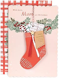 Hallmark Christmas Card for Mum - Traditional Design with Stocking Keepsake