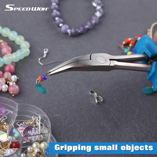 Image of SPEEDWOX Long Reach Bent Nose Pliers 6 Inches 45 Degree Curved Mini Chain Nose Smooth Tapered Jaws Precision Fine Pliers for Hard to Reach Narrow Spaces High Leverage Reduce Efforts Non-slip Handle