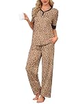 Famulily Pj Sets for Women Stylish Printed Pyjamas Ladies Nightwear Soft Loungewear Co ords Set with Pockets Sleepwear Leopard S