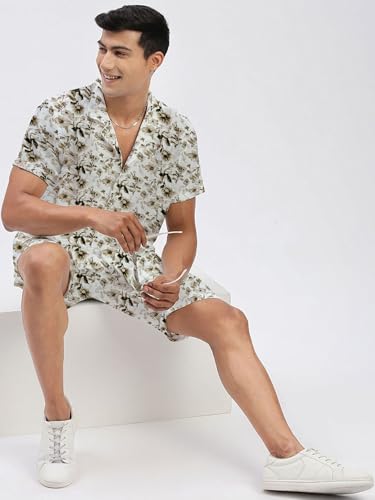 Image of Amazon Brand - Anarva Mens Camouflage Printed Co-ord Set | Half Sleeve Shirt and Shorts Set | Casual Summer Outfit for Beach, Travel, Vacation -
