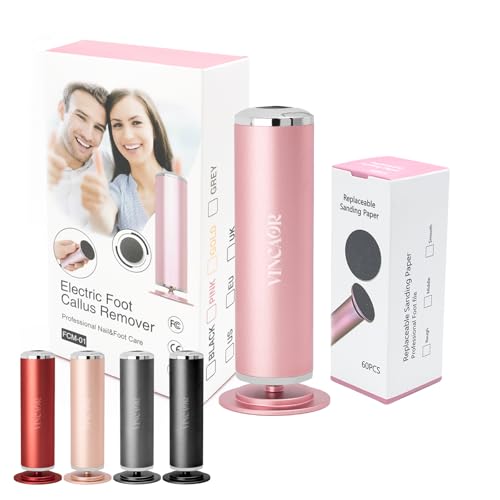 Electric Foot File Remover Callus, Professional Adjustable Speed Foot File Grinder with 60pcs Replacement Sandpaper Disks for Men & Women - for Dead Skin, Calluses, Dry & Cracked Feet (Pink)