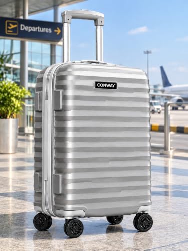 Image of CONWAY Armor 55cm Cabin Trolley Bag, ABS Hard Shell Suitcase, 8 Wheels, TSA Lock, Lightweight Travel Luggage - Silver