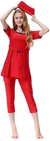 CaptainSwim Women's 3-Piece Muslim Modest Swimsuit, Short Sleeve Beach Swimwear