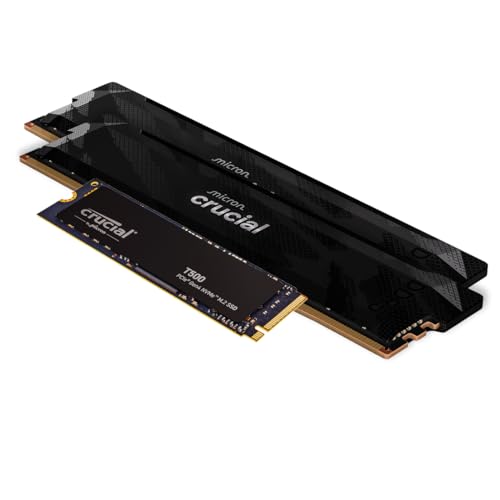 Image of Crucial T500 Gen4 2TB SSD, Up to 7,300MB /s Read Plus DDR5 Pro OC CL32 RAM 32GB Kit (2x16GB), 6400MHz CL32, Black - Storage & Memory Bundle