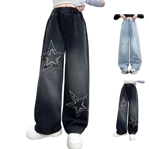 Girls Baggy Star Y2K Jeans High Waist Hip Hop Streetwear Denim Pants Wide Leg Casual Preppy Aesthetic Clothes
