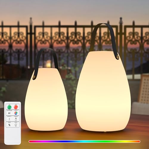 FUYO 2er Set Outdoor Lampe Akku mit 8 Farben Dimmbar Kabellos LED Tischlampe IP44 Wasserdicht Gartenlampe für Außen Garten Camping Schlafzimmer Wohnzimmer Dekoration