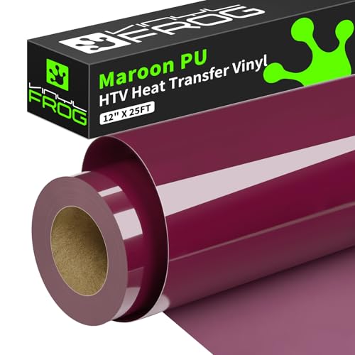 Image of VINYL FROG Maroon Heat Transfer Vinyl Roll 12 inch x25ft Burgundy Iron on Vinyl | Wine Red HTV Vinyl Roll for All Cutter Machine, Stretchy & Machine Washable Easy to Cut & Weed for Heat Press Design