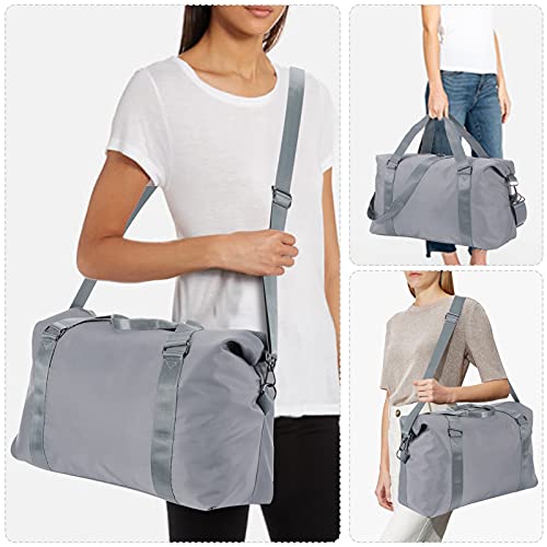 Smith Sursee Travel Duffel Bag Sports Tote Gym Bag Shoulder Weekender Overnight Bag Tote Carry on Luggage Bag Flight Holdall Duffel with Trolley Sleeve and Wet Pocket for Women Men (Gray)