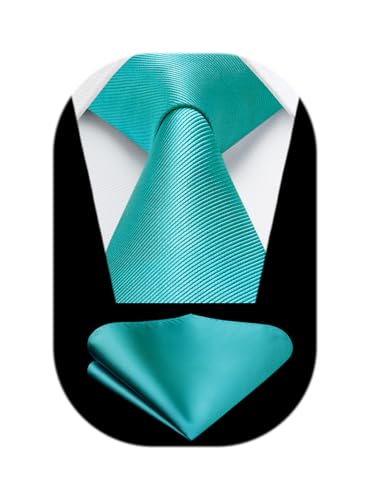 Image of HISDERN Mens Ties Solid Color Ties for Men Formal Necktie with Pocket Square Set Satin Silk Neck Tie Handkerchiefs Set