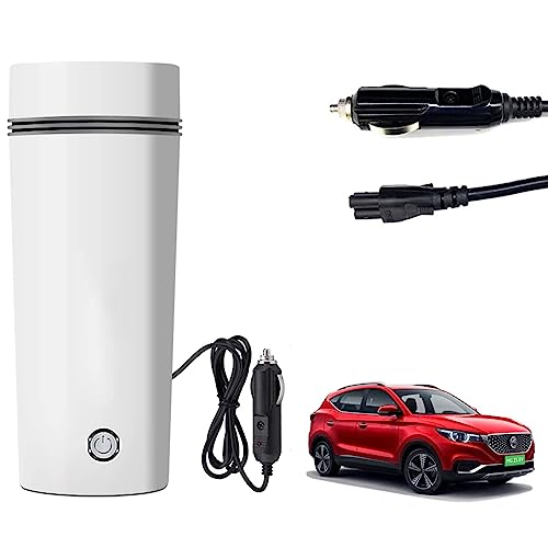 Image of Oshotto 12V Portable Electric Water Bottle for Hot Water Tea Coffee Kettle Mug Multipurpose Food Grade Fast Boil Auto Shut-off For Travel Camping, Road Trip Compatible with MG ZS EV (350ml) - White