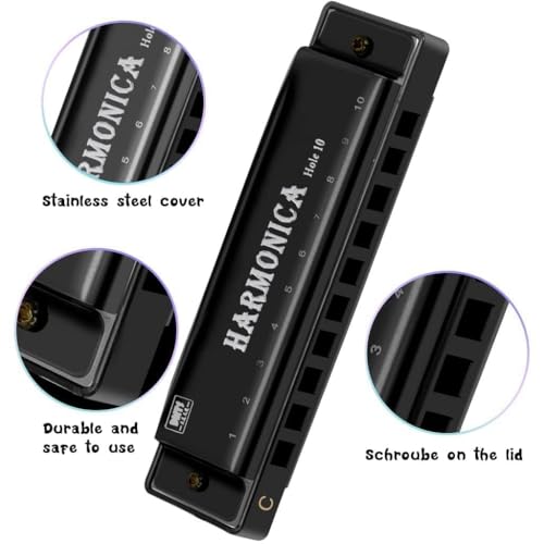 Image of Harmonica Mouth Organ C Key 10 Hole 20 Tone | Professional Blues Harmonica with Titanium Copper Core | Portable Musical Instrument for Beginners Kids & Adults | Clear Sound Durable Build