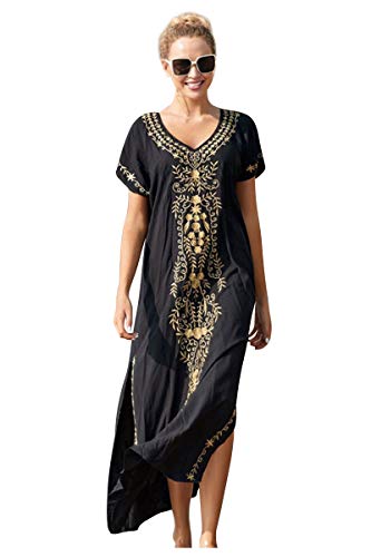 Vestido Boho Mujer Largo Talla Grande Camisolas y Pareos Indios Bohemio Hippie Tunica Piscina Caftan Africano Kaftan Etnico Kimono Flores Ropa Hawaiana Traje de Baño Bikini Cover Up