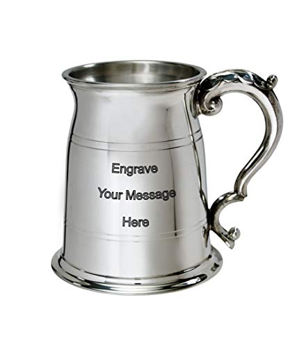 1 Pint Pewter Tankard – Classic British Beer Mug with Traditional Old London Design – a Gift for Birthday, Wedding or Father’s Day – Engraving Available (with Engraving)
