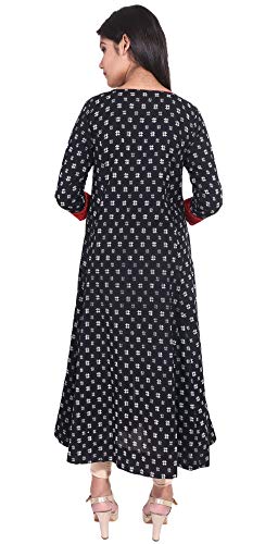 Image of Yash Gallery Women's Cotton Relaxed Fit Anarkali Plus Size Printed Kurta