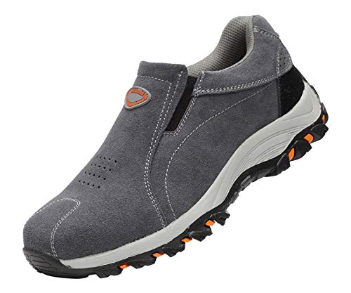 Calzado Deportivo Zapatos de Seguridad Hombre Al Aire Libre Trabajando Slip-On Transpirable Punta de Acero Industria Casual Zapatillas Gris 44 EU