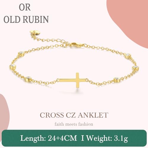 Gold Anklets for Women Ankle Bracelets for Women 14K Gold Anklets Bracelets for Womens Golden Anklet Cross Ankle Bracelet Spaced Evenly Cubic Zirconia Cross Anklet Bracelet for Womens Ankles2
