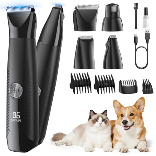4 en 1 Maquina Cortar Pelo Perros y Lima Uñas Perro, Cortaúñas Seguro para Gatos y Cortapelos Perros, Máquina de Aseo Silenciosa y Recargable para el Cuerpo, Rostro y Patas de Perros y Gatos