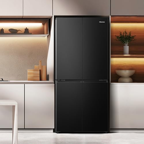 Hisense RQ5P470SAFD Cross-Door Kühl-Gefrier-Kombination, 304 Liter Kühlteil, 179 Liter Gefrierteil, Total NoFrost, Wifi, Multi AirFlow, FastFreeze, Energieeffizienzklasse D, 178,5cm x 79,4cm, schwarz
