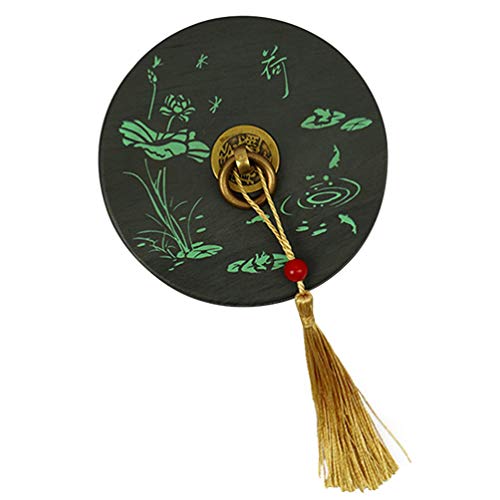 Round Inkstone Chinese Calligraphy Ink Stone Sumi Painting Ink Calligraphy Accessories with Vintage Tassel Lid