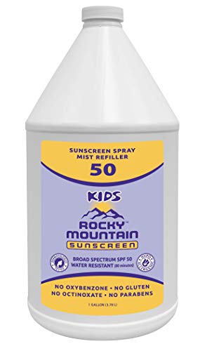 Rocky Mountain Sunscreen Kids SPF 50 Liquid SPRAY Refill | Reef Friendly (Octinoxate & Oxybenzone Free) Water-Resistant | Broad Spectrum UVA UVB Protection | Non-Greasy, Fragrance Free, Vegan, Gluten Free | Gallon (128 Fl Oz)
