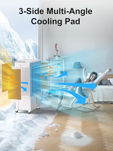 Image of Uthfy 6000 CFM Swamp Cooler Air Conditioner, Outdoor Evaporative Air Cooler with 13.5 Gal Water Tank, Remote, 120 Oscillation, 12H Timer, 47 inch Portable AC with Copper Motor for Patio, Garage