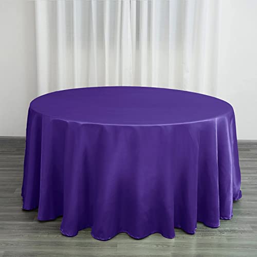 BalsaCircle 120 inch Purple Satin Round Tablecloth Table Cover Linens for Wedding Table Cloth Party Reception Events Kitchen Dining
