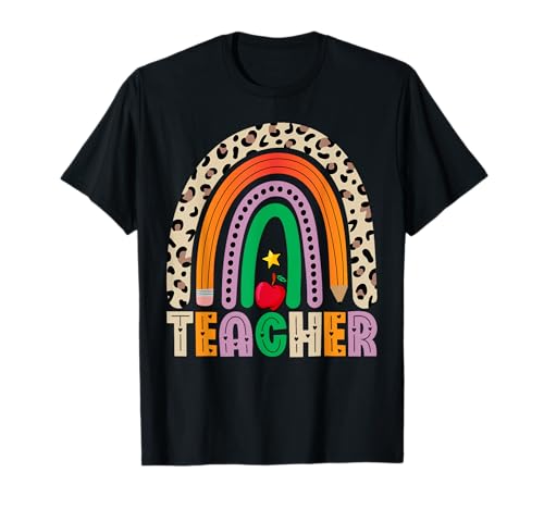 Teacher - Leopard Boho Rainbow Funny Men Women Teachers Camiseta