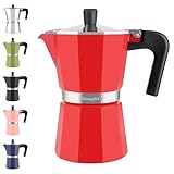 Mongdio Stovetop Espresso Maker Moka Pot, Stove Top Cuban Coffee Maker, Italian Greca Mocha Pot, 6 Espresso Cups, 10 oz - Red