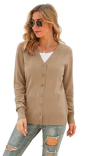 Image of VIISHOW Women Long Sleeve Button Down V Neck Lightweight Basic Knit Sweater Cardigan