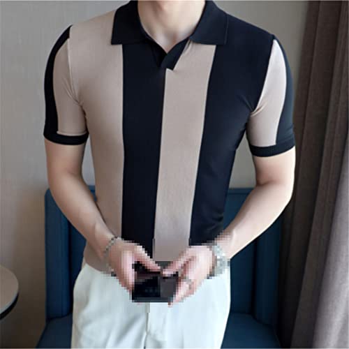 Summer Vertical Stripe Casual Knitted Polo Shirt Slim-Fit Office Men Travel Club Tees3