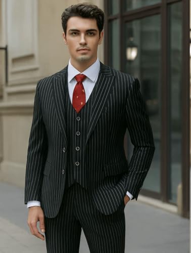 Mens Vested Gangster Pinstripe 1920's Suit in Black4