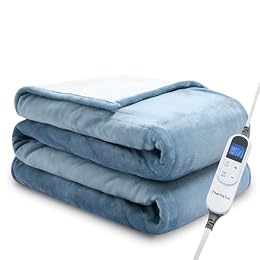 Thermylux Electric Blanket Twin 62"x84" Heated Electric Blankets 10 Heating Levels 12 Time Settings 8 Hours Auto Off Fast Heating and Overheat Protection ETL Certified Machine Washable,Light Blue