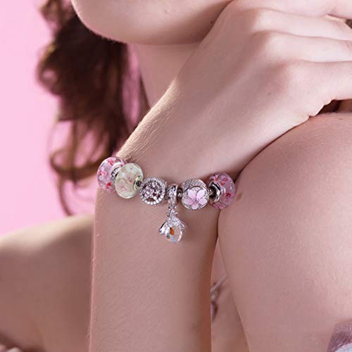 Chawin Jewelry Lampwork Murano Glass Beads Hawaii Garden Charm With 925 Sterling Silver Core Flower Blossom Charm Pink Charms #TOP5