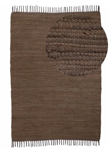 carpetfine Flickenteppich Kelim Chindi Uni Braun 70x140 cm, handgewebt | Fleckerlteppich aus...