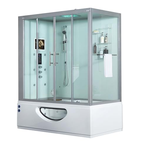 Maya Bath Platinum Catania Luxury Home Spa Steam Shower & Whirlpool Bathtub | 2-Person (71' x 38' x 88') | 5KW Generator, 27 Jets, Heater Pump, 12' Smart TV & Bluetooth (Left Hand Orientation, White)