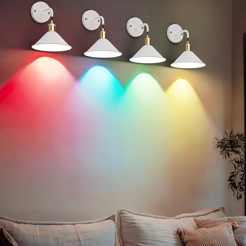 Image of Battery Operated Wall Sconce Set of 2, Dimmable Wireless RGB Wall Sconce Decor with Remote Indoor Cordless Wall Lamp Lighting for Bedroom Living Room Hallway (Pure White)