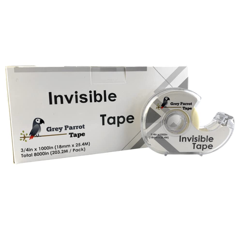 Greyparrot Matte Office Tape Refill Rolls + Dispenser(8 Pack),(3/4” X 1000in/pack). for Craft Jobs, Gift Wrapping, Office Work(Invisible) Matt Finish, Writable on Tape : Office Products