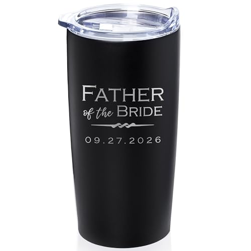 Lifetime Creations Engraved Personalized Father of the Bride Tumbler (Matte Black) 20 oz - Stainless Steel Coffee Travel Mug, Father of the Bride Gift