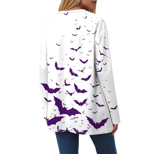 2025 Women's Fall Fashion Bat Print Open Front Long Cardigan Casual Furry Knit Long Sleeve Sweaters 2025 Winter Coats3