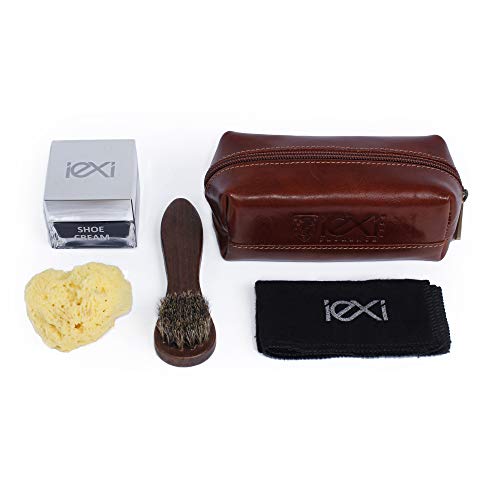 IEXI Class Kit Coffret de voyage ou cadeau pour l'entretien et la maintenance de chaussures/accessoires en cuir contenant 4 pièces - Chiffon et éponge à brosse crème - Fabriqué en Italie (noir) Cover