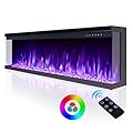 Amerlife 60" 3-Sided Glass Electric Fireplace Heater, Recessed Built-in Electric Fireplace with 9 Realistic Flames, 750W/1500W Freestanding 3 Sided Fireplace, Log & Crystals, Black
